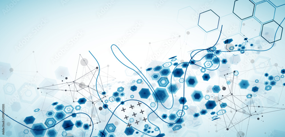 Fototapete Abstract hexagon background with plexus effect for design works. Vector illustration