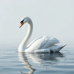 Obraz premium This captivating image captures a mute swan gliding gracefully across tranquil water, exuding an ethereal beauty. 