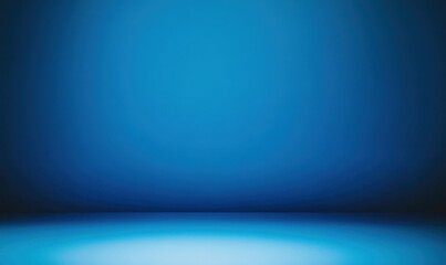 Panoramic abstract blue wall background for product presentation with sunlight and blurred shadows wall. Podium studio background