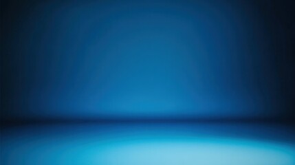 Panoramic abstract blue wall background for product presentation with sunlight and blurred shadows wall. Podium studio background