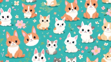 Cute baby animals enjoying a sunny day in a colorful garden filled with flowers and greenery