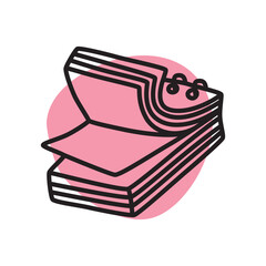 Doodle book or notebook icon hand drawn with thin line and colorful blob isolated on white background. Vector illustration