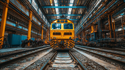 Obraz premium Professionals performing quality assurance checks on heavy equipment in a spacious industrial setting.