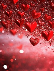 Obraz premium Sparkling Red Hearts Valentines Day Background