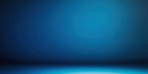 Panoramic abstract blue wall background for product presentation with sunlight and blurred shadows wall. Podium studio background