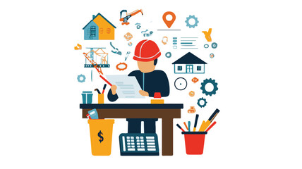 Construction Project Management Vector Illustration