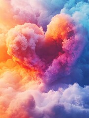 Fototapeta premium beautiful colorful valentine day heart in the clouds as abstract background, made with generative ai