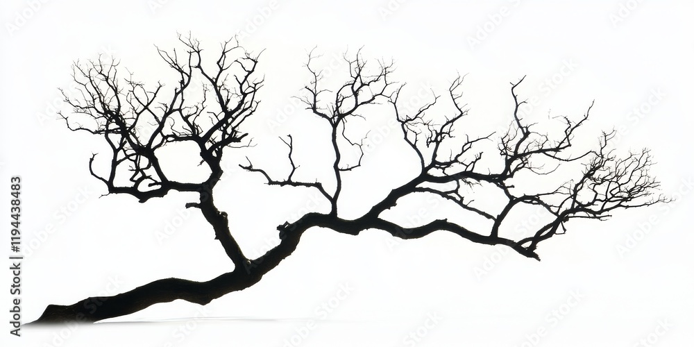 Poster silhouette of dead branches and a dry tree set against a white background with a clear clipping path