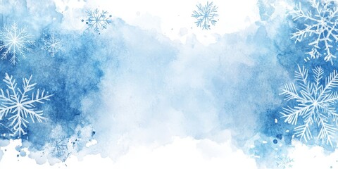 Watercolor stain featuring snowflakes, perfect for creative projects. This watercolor stain provides ample copy space while showcasing beautiful snowflakes on a clean, white background.