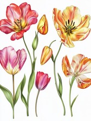 Fototapeta premium spring flowers tulips isolated on white background. floral collection. Set.