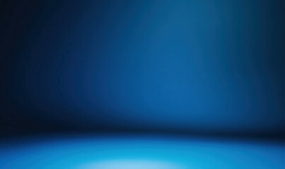 Panoramic abstract blue wall background for product presentation with sunlight and blurred shadows wall. Podium studio background