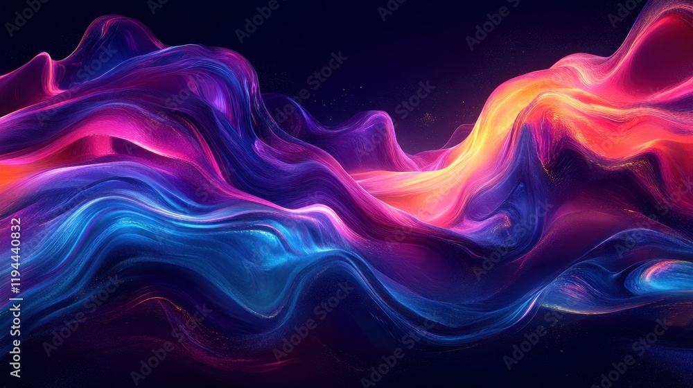 Poster vibrant abstract waves of colorful light in dynamic flow