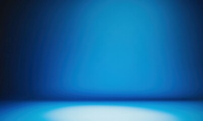 Panoramic abstract blue wall background for product presentation with sunlight and blurred shadows wall. Podium studio background