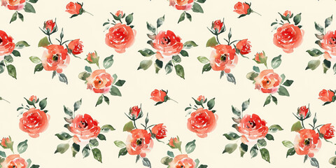 Seamless floral pattern with abstract flowers, repeat background with watercolor illustrations.