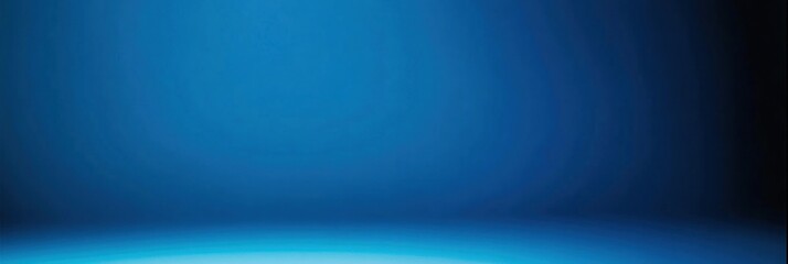 Panoramic abstract blue wall background for product presentation with sunlight and blurred shadows wall. Podium studio background