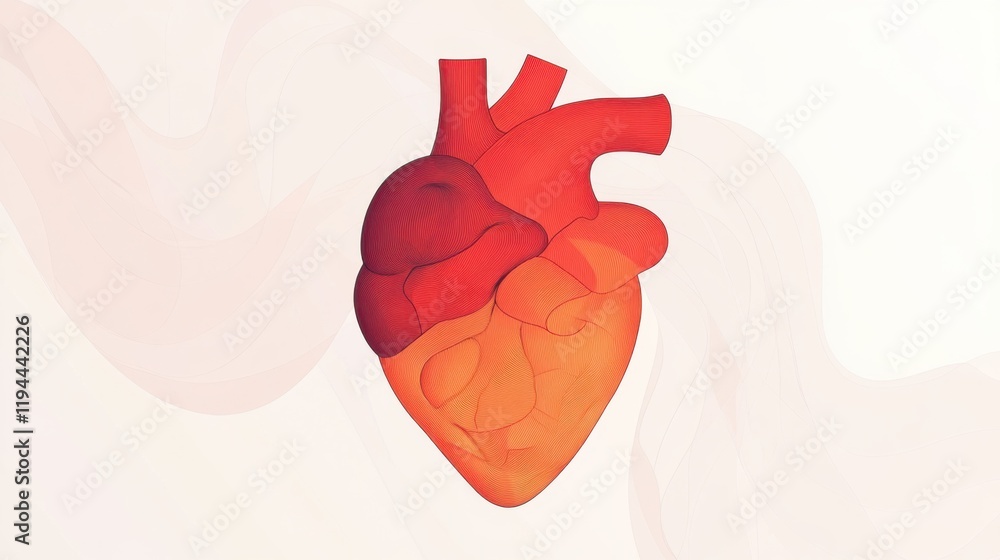 Poster abstract illustration of a colorful heart design with fluid shapes and soft tones emphasizing love, 