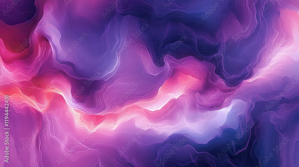 Poster vibrant abstract waves of purple and pink with fluid dynamic patterns