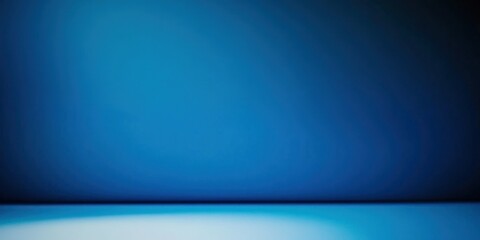 Fototapeta premium Panoramic abstract blue wall background for product presentation with sunlight and blurred shadows wall. Podium studio background