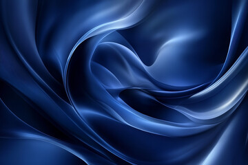 The image depicts a smooth, flowing abstract pattern in shades of deep blue, with light reflections that create a sense of depth and fluidity