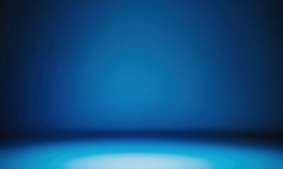 Panoramic abstract blue wall background for product presentation with sunlight and blurred shadows wall. Podium studio background