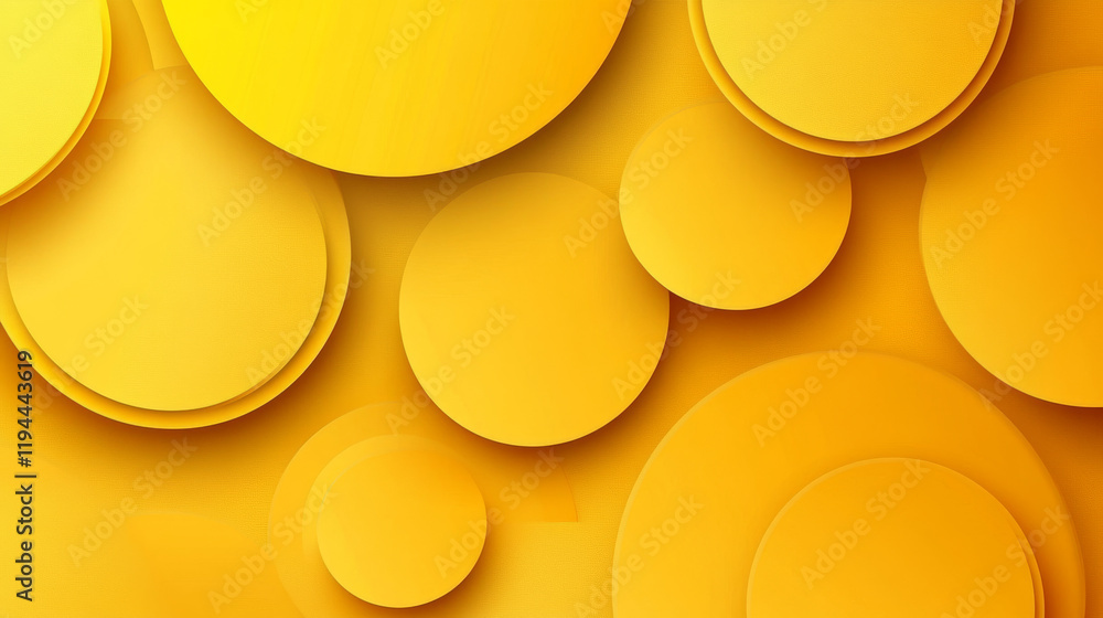 Poster yellow abstract background decorated with circular layers. vector realistic illustration of color bu
