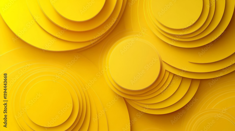 Poster yellow abstract background decorated with circular layers. vector realistic illustration of color bu