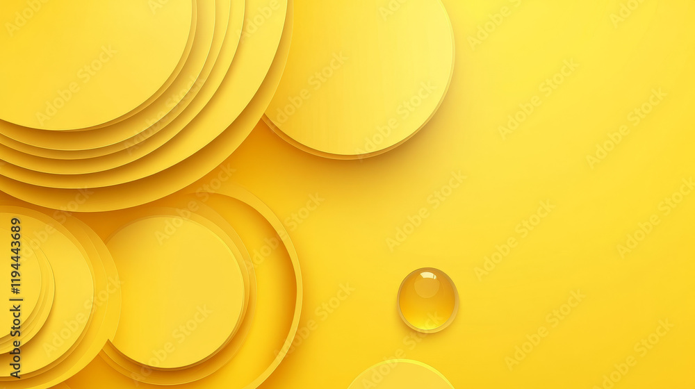 Poster yellow abstract background decorated with circular layers. vector realistic illustration of color bu