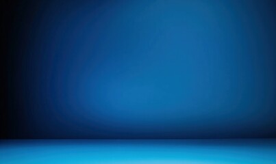 Panoramic abstract blue wall background for product presentation with sunlight and blurred shadows wall. Podium studio background