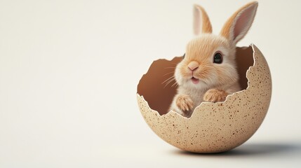 Illustration of a bunny inside a cracked egg with empty callouts on a white background