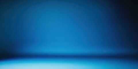 Panoramic abstract blue wall background for product presentation with sunlight and blurred shadows wall. Podium studio background