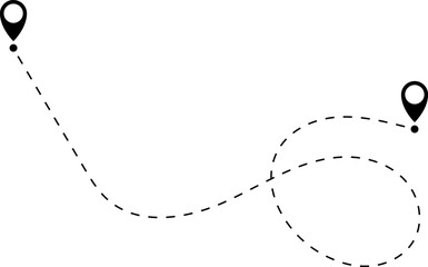 Route icon - two points with dotted path and location pin. Route location icon two pin sign and dotted line.