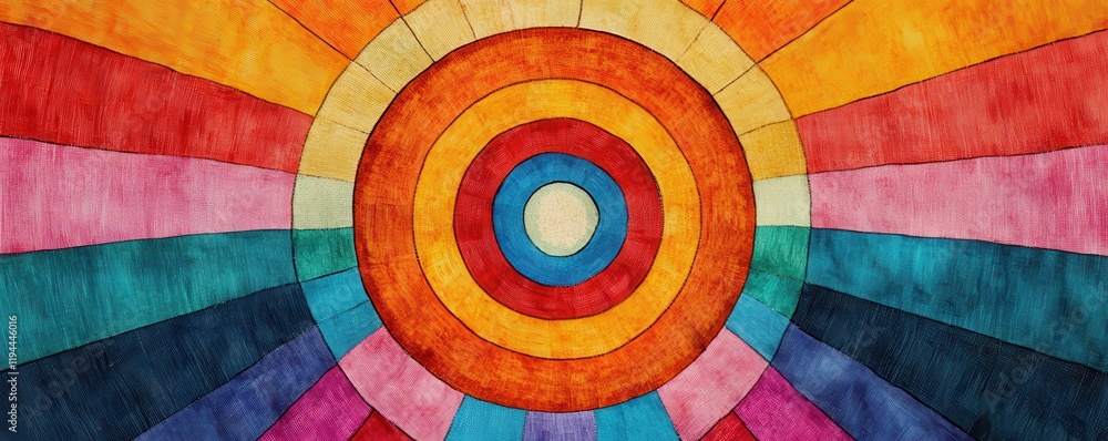 Poster vibrant abstract circular pattern with radiating colors