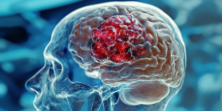 Hemorrhagic brain metastases revealed in a head CT scan, showcasing the critical features of hemorrhagic brain metastases for medical evaluation and diagnosis.