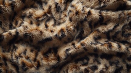 Top view of a realistic leopard fur texture, showcasing the fine details of its shaggy wool and iconic wild animal patterns