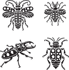 Monochrome Vector Silhouettes of the Six-spotted Tiger Beetle Isolated on a White Background
