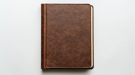 Brown leather journal on plain white background