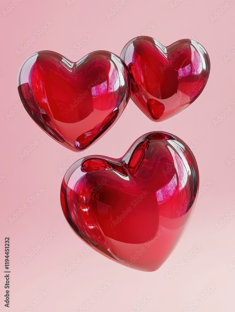 Poster valentine concept set 3d red heart object isolated on pink background for graphic decorate. 3d rende