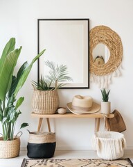 Stylish Entryway Decor With Plants Baskets And Mirror