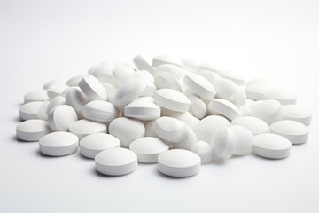 White round pills white background medication abundance.