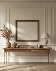 Wooden Console Table With Frame And Decor