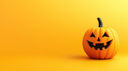 Jack-o'-lantern pumpkin against bright orange background