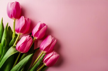 Fototapeta premium Rosa Tulpen auf Pastell rosa farbigem Hintergrund zum Valentinstag oder Muttertag