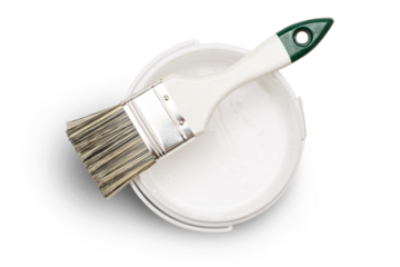 Can of white paint with brush