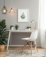 Modern Home Office Workspace With Plants And Lighting