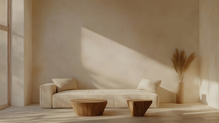 Bright living area with sleek furniture and warm tones.