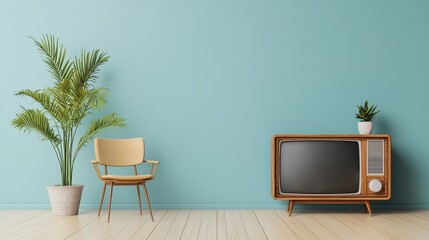 Fototapeta premium Retro television in a classic vintage room soft decor cozy vibe