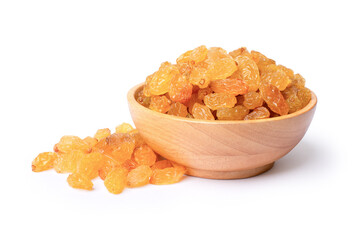 Yellow raisins isolated on white
