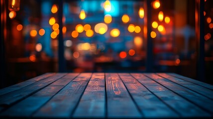 Cozy Evening Ambiance with Warm Glowing Lights and Wooden Table in a Rustic Setting for Relaxed Gatherings and Intimate Moments