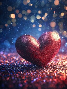 beautiful lovely valentine background with heart and glitter backdrop, generative ai