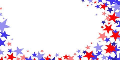 4th of July stardust scatter. American Independence Day stars background. Red blue stars confetti in USA flag colors for Independence Day. Vector EPS10